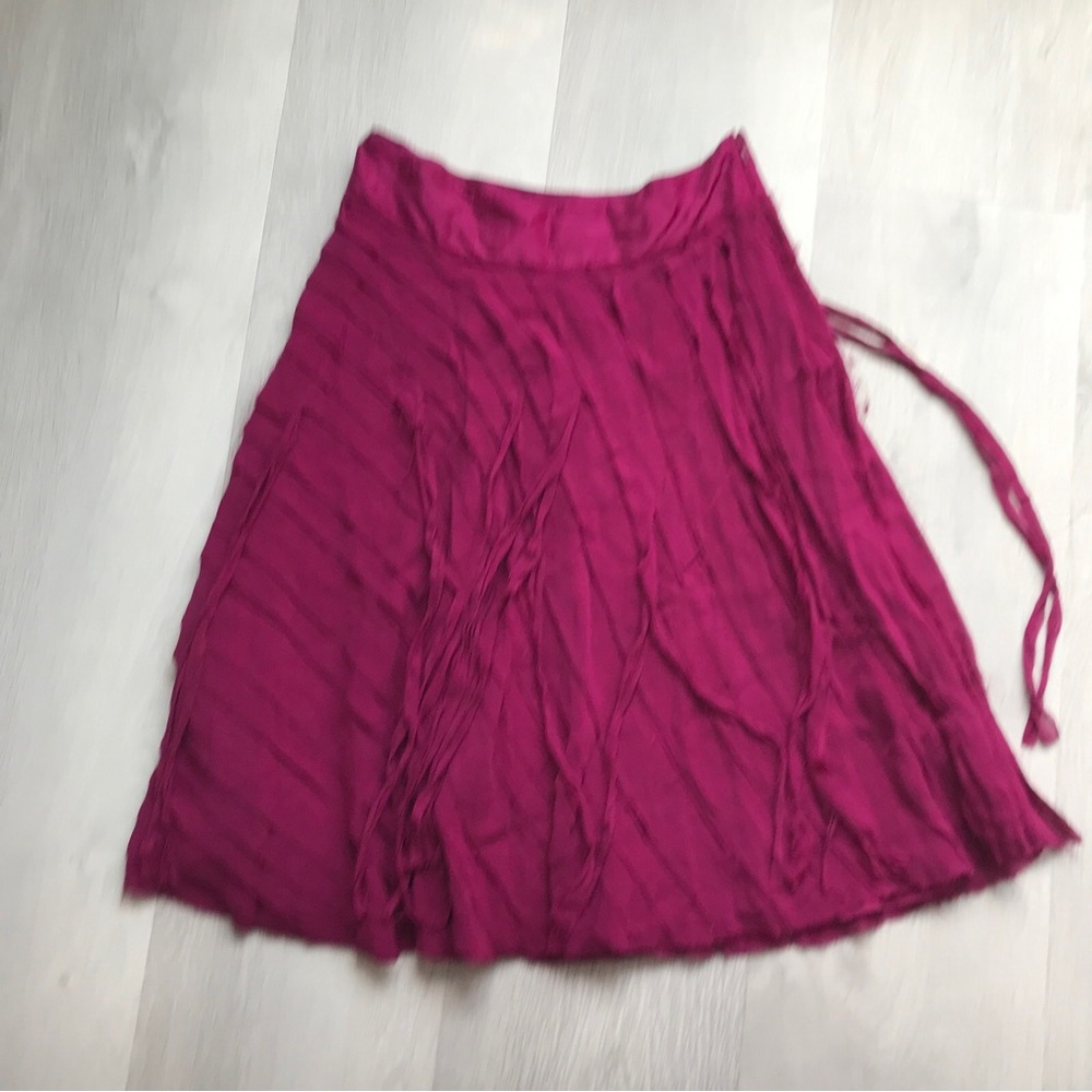 DKNY SILK A LINE SKIRT FRINGE WITH LINER ZIP CLOSE WOMENS 2